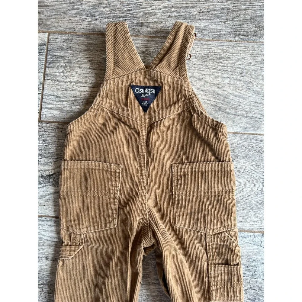 OshKosh B'Gosh Corduroy Overalls 9 Months Tan Plaid Lined Carpenter Baby Infant